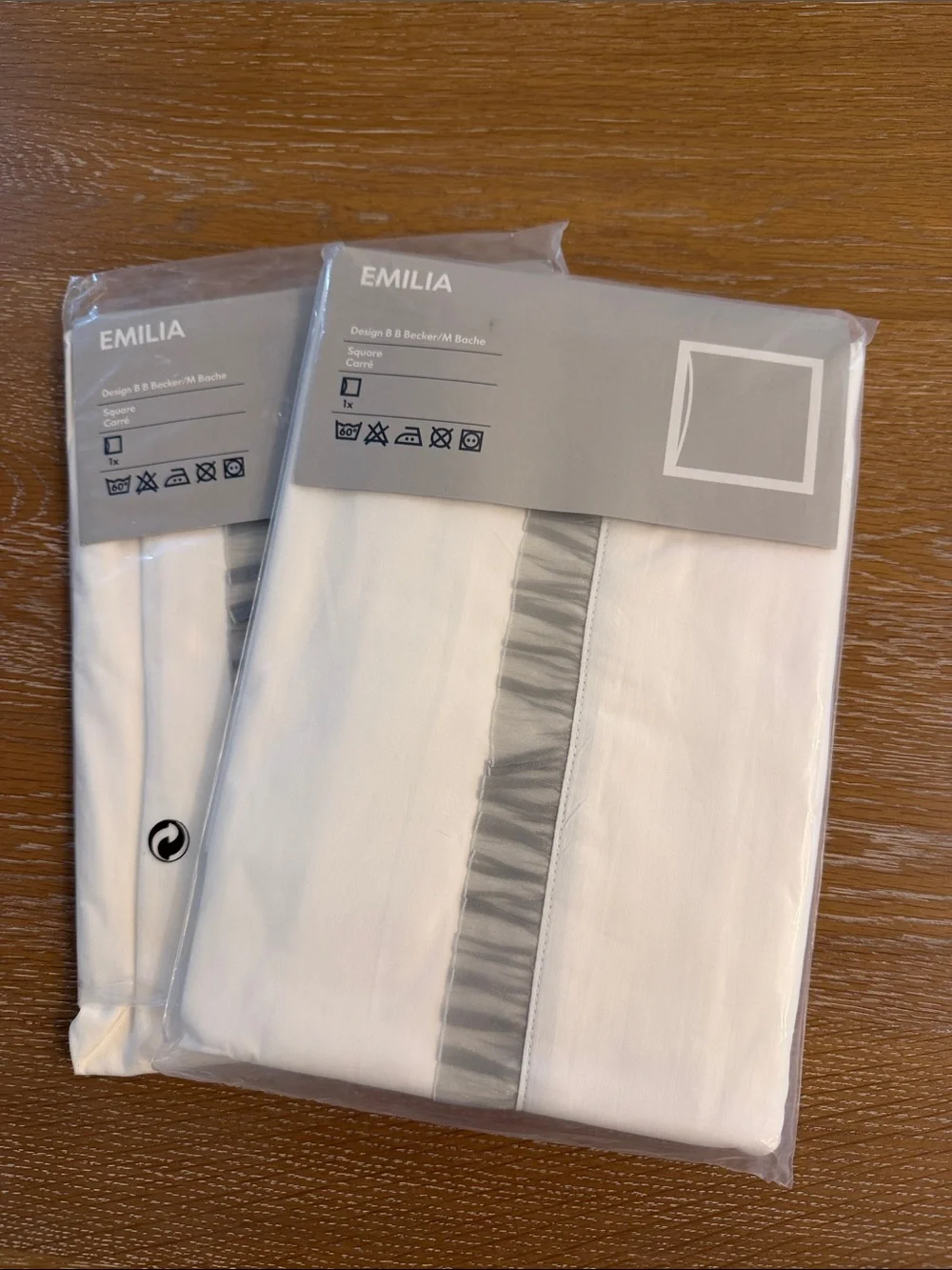 IKEA White Square Pillow Shams with Stripe 26x26 - Set of 2 Shams